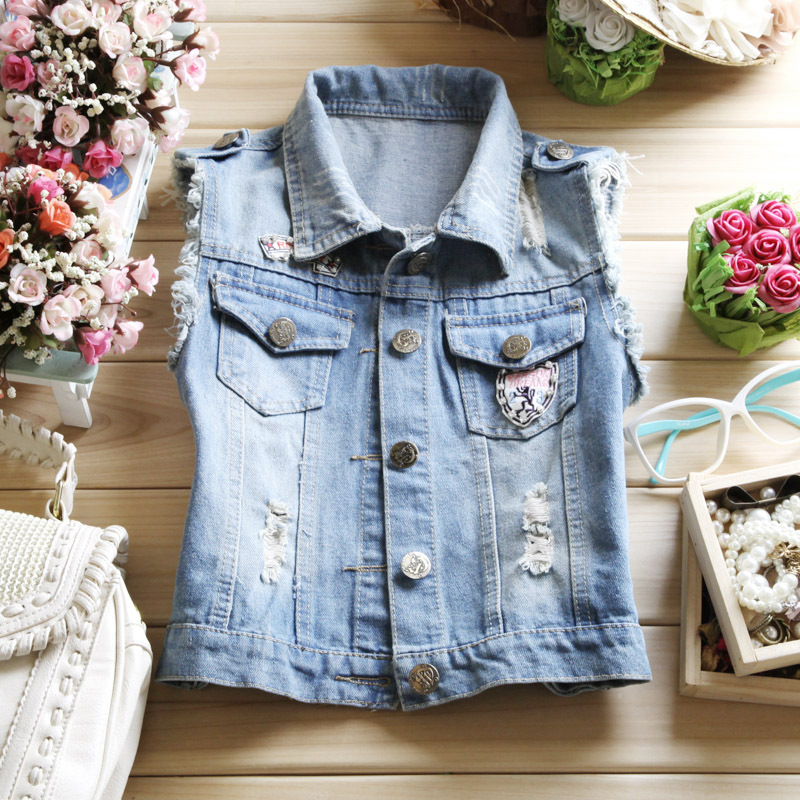 2012 autumn new arrival fashion women's hole water wash vintage reminisced blue denim vest short design top