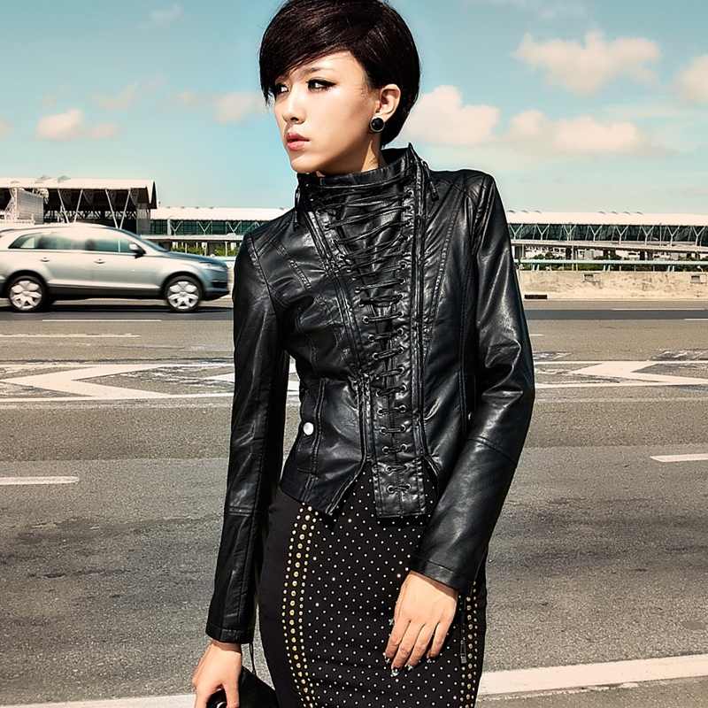 2012 autumn new arrival handmade small leather clothing women's short design slim PU jacket outerwear 21g3701