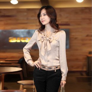 2012 autumn new arrival long-sleeve stand collar shirt women's bow slim autumn shirt Free Shopping