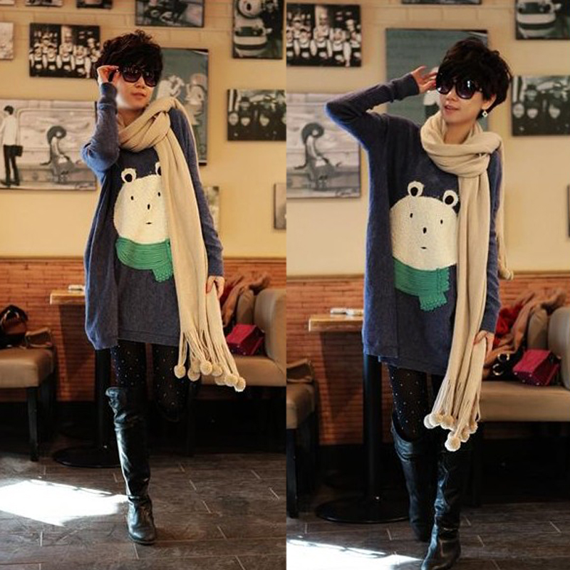 2012 autumn new arrival medium-long sweater outerwear women's sweater rabbit hair loose batwing shirt basic shirt