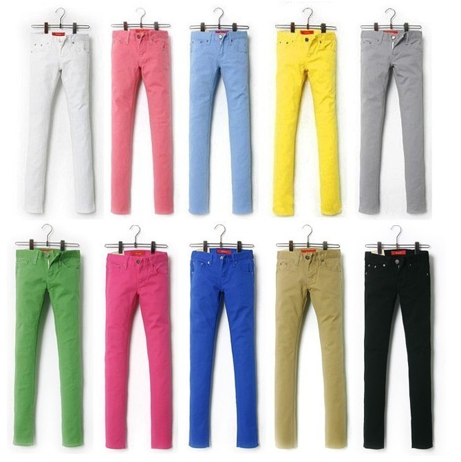 2012 autumn new arrival pencil pants 100% cotton candy color jeans female skinny pants basic trousers