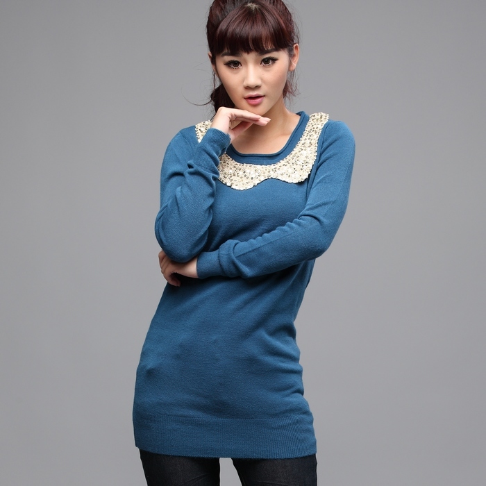 2012 autumn new arrival plus size clothing bling o-neck sweater loose knitted 1205