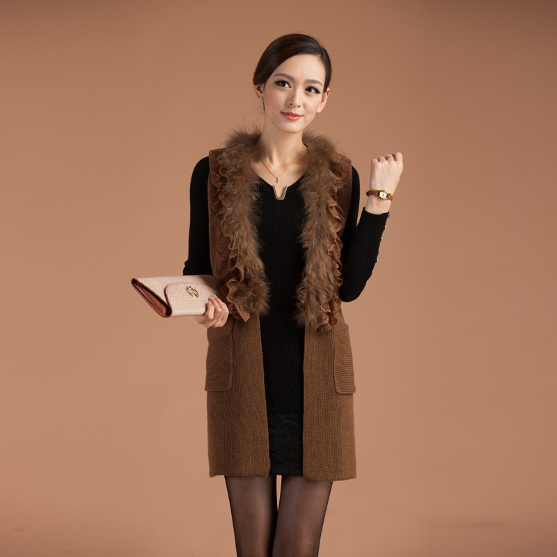 2012 autumn new arrival plus size clothing sweater vest medium-long cardigan fur collar outerwear elegant mother clothing