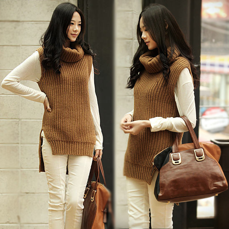 2012 autumn new arrival plus size loose fashion slim low-high turtleneck basic sweater female sweater vest