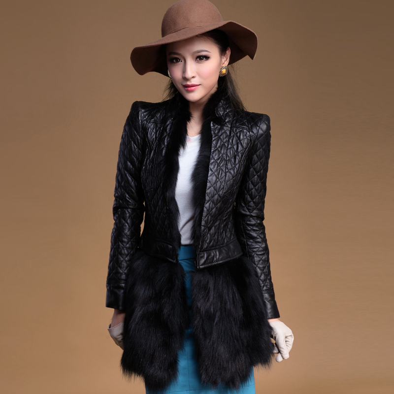 2012 autumn new arrival sheepskin genuine leather fox fur two ways female medium-long leather cotton-padded jacket outerwear