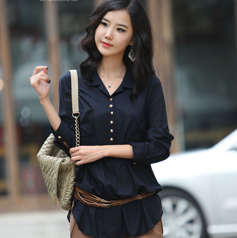 2012 autumn new arrival shirt fashion all-match medium-long shirt loose plus size long-sleeve shirt female shirt