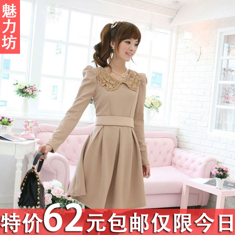 2012 autumn new arrival slim women's autumn and winter plus size slim waist autumn long-sleeve dress