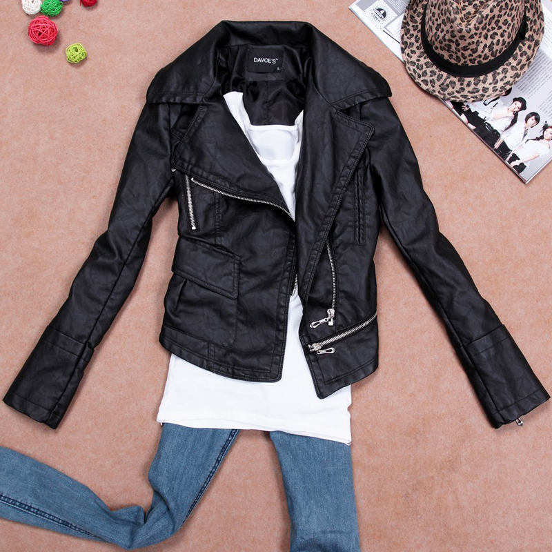 2012 autumn new arrival water wash PU motorcycle leather jacket coat women slim leather clothing female short design