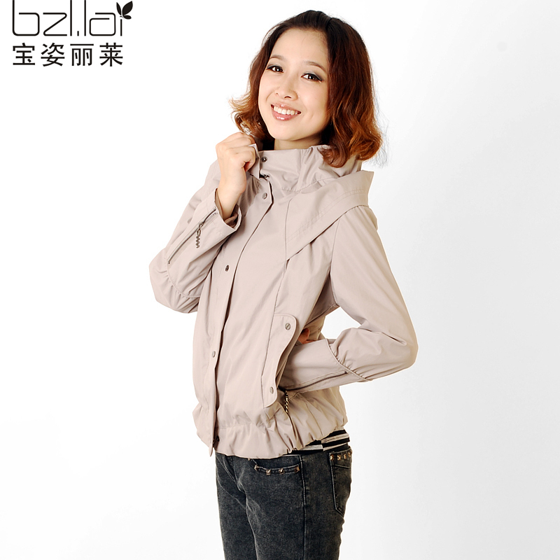 2012 autumn new arrival women outerwear casual jacket turn-down collar with a hood plus size short jacket female