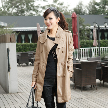 2012 autumn new arrival women outerwear fashion medium-long women's PU water washed leather trench outerwear overcoat female