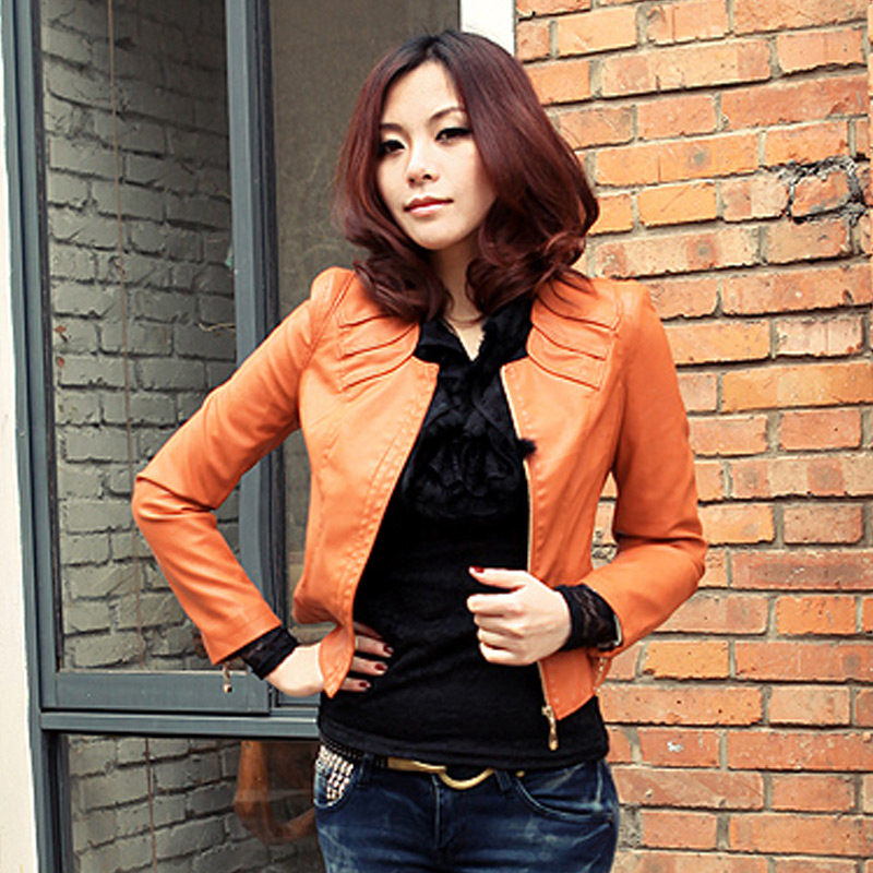 2012 autumn new arrival women outerwear PU jacket fashion motorcycle short design slim women's leather clothing 0219