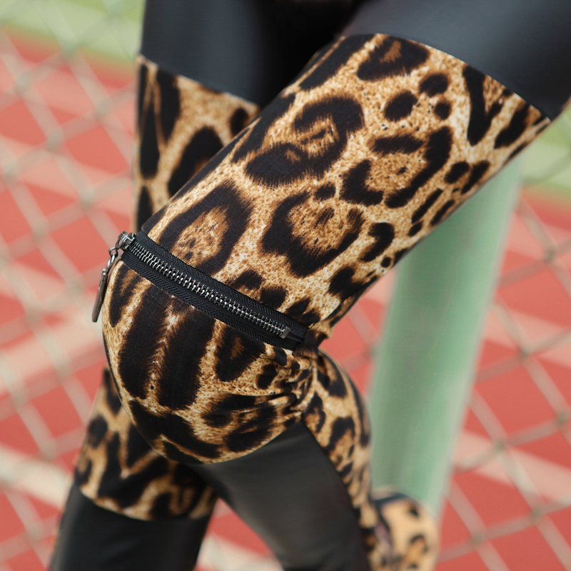 2012 autumn new arrival women's autumn basic leopard print faux leather patchwork opening zipper vq460