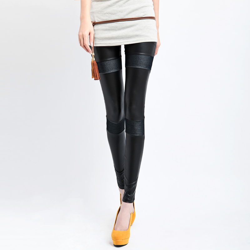 2012 autumn new arrival women's autumn legging back pocket faux denim faux leather patchwork vq467