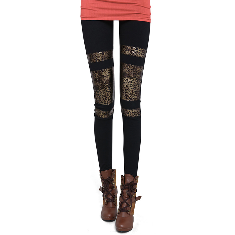 2012 autumn new arrival women's autumn legging cotton cloth leopard print faux leather patchwork vq434