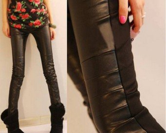 2012 autumn new arrival women's black colorant match faux leather pants legging