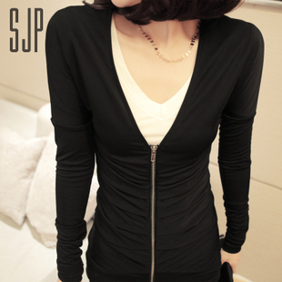 2012 autumn new arrival women's fashion casual V-neck long-sleeve slim hip medium-long outerwear /FREE SHIPPING BY CPAM