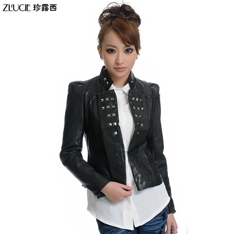 2012 autumn new arrival women's fashion puff sleeve motorcycle slim short design small leather clothing jacket cardigan