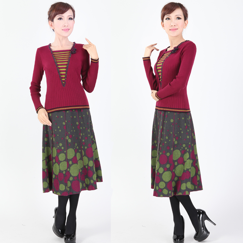 2012 autumn new arrival women's fashion slim gentlewomen quinquagenarian set dresses mother clothing skirt ol 979