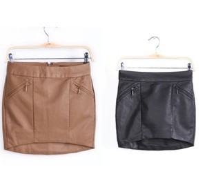 2012 autumn new arrival women's fashion topishop slim hip slim half-length short skirt leather skirt female