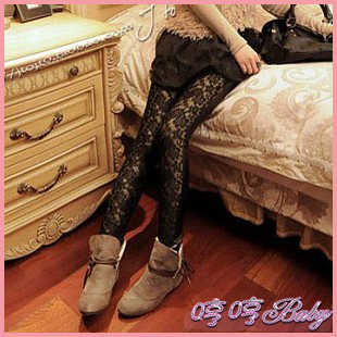 2012 autumn new arrival women's faux leather lace patchwork cutout legging boot cut jeans