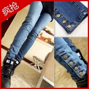 2012 autumn new arrival women's plus size buttons skinny pants pencil pants jeans female long trousers