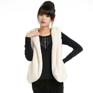 2012 autumn new arrival women's plush with a hood belt vest cape plus size free shipping