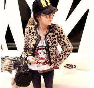 2012 autumn new arrival women's punk patchwork leopard print faux zipper short jacket