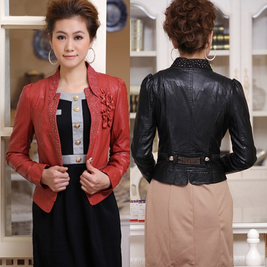 2012 autumn new arrival women's slim lace short design leather clothing motorcycle water wash PU leather jacket pew outerwear