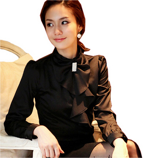 2012 autumn new arrival work wear slim OL outfit long-sleeve shirt women's ruffle diamond female shirt