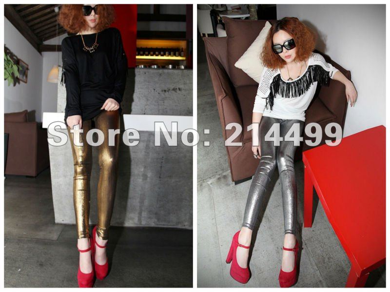 2012 Autumn new Fashion personality gold leather pants sexy lingerie leggings  tights Free shipping