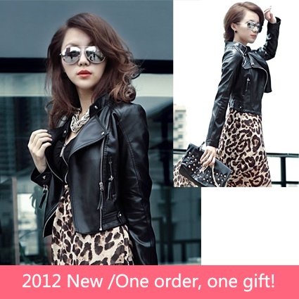 2012 Autumn New Fashion Women's zipper locomotive fur clothing  Leather Jacket  sexy Slim Ladies Coat Outerwear 1001