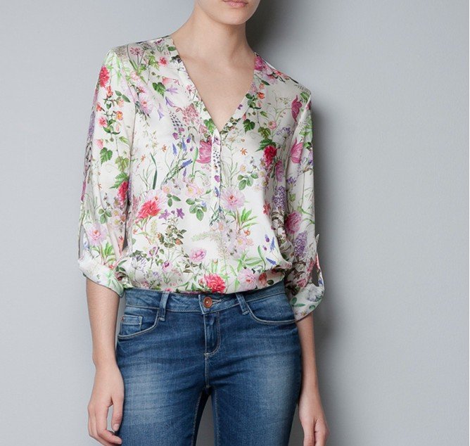 2012 Autumn new fashion womens' chiffion OL flower print casual blouse shirt foldable long sleeve loose colorful elegant