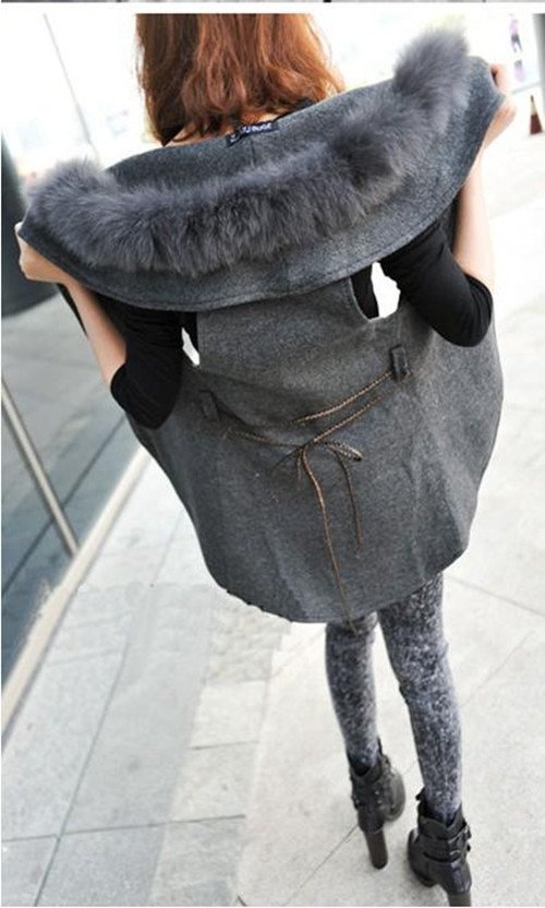 2012 Autumn New Korean Style Women Social Upsurge Coat Slim Thin Fur Collar Long Vest Cape Outwear Free Shipping