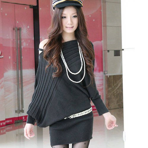 2012 Autumn New Long Sweater Dress Women Special Edition Type Knitted Sweaters Bat Sleeve Irregular Bag Hip Sweater Retail