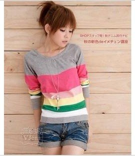 2012 autumn new sweater women slim all-match o-neck knitted stripe sweater,cardigan women Retail Free Shipping