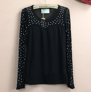 2012 autumn o-neck basic shirt rhinestones lace long-sleeve autumn t-shirt female top