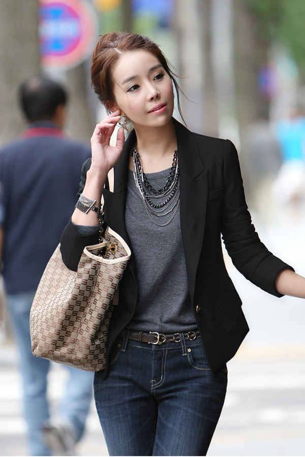 2012 autumn one button slim plus size clothing slim blazer black blazer coat