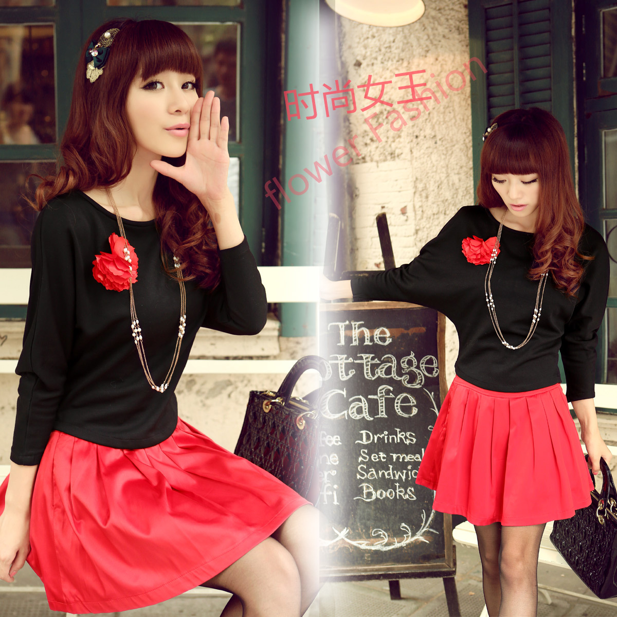 2012 autumn one-piece dress twinset corsage elegant princess women's skirt