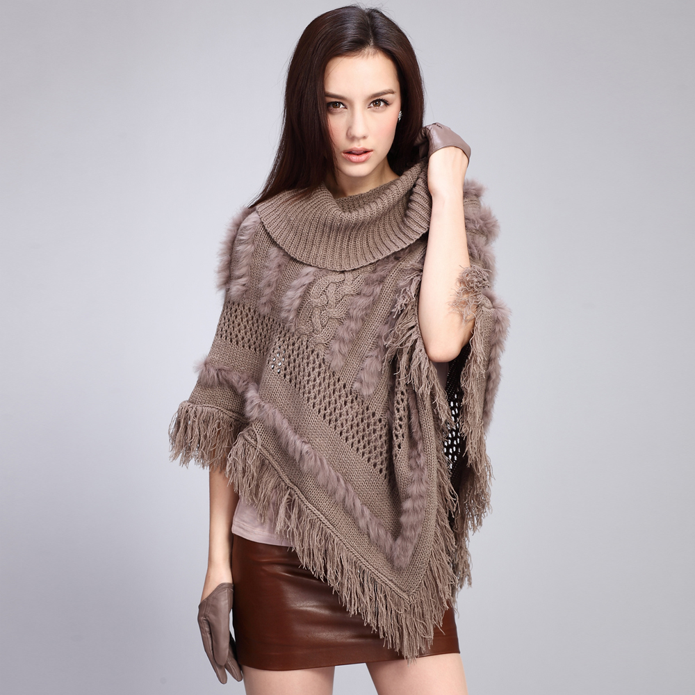 2012 autumn outerwear cutout shirt sweater fashion rabbit fur shawl pullover ly4076