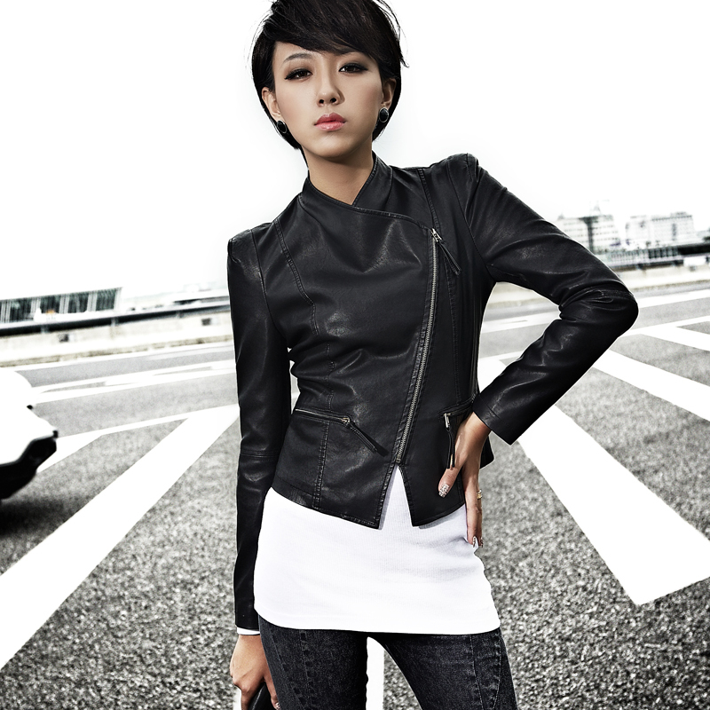 2012 autumn outerwear fashion brief women's small leather clothing female short design slim PU jacket 21g3722