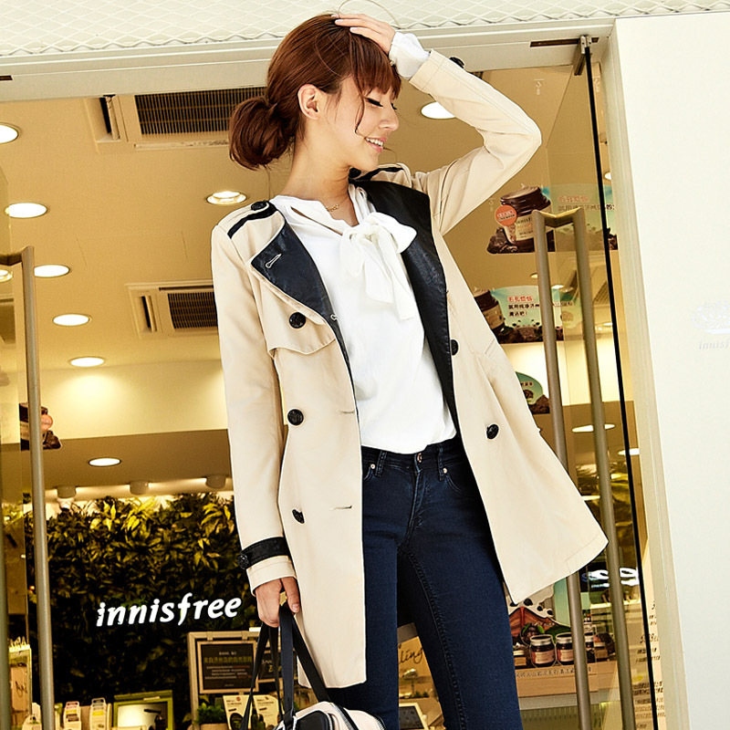 2012 autumn outerwear fashion women's small leather clothing female short design slim PU trench 21f3674