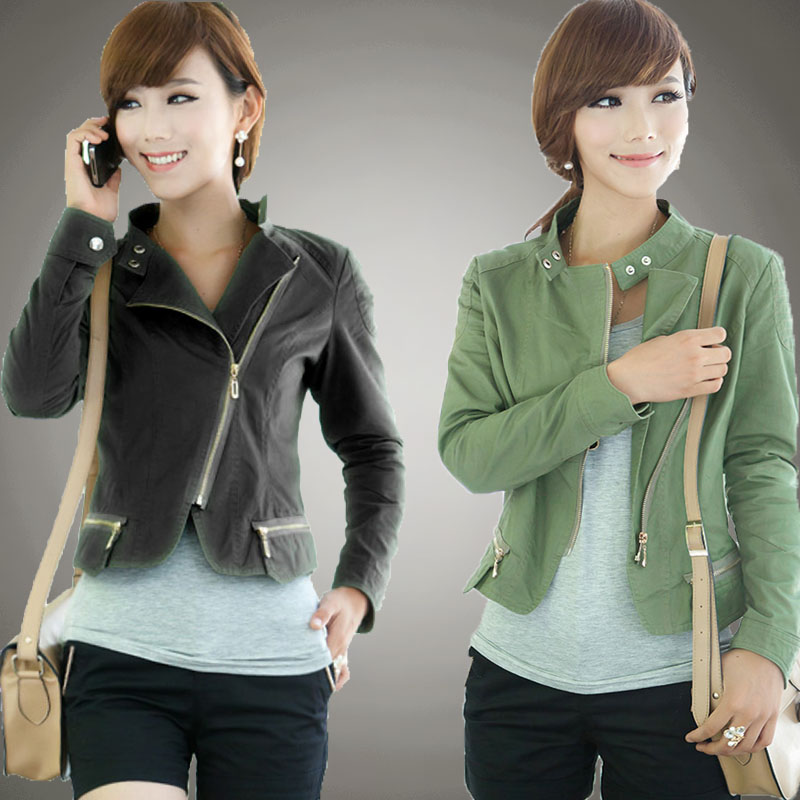 2012 autumn outerwear female slim stand collar short jacket coat zipper women's