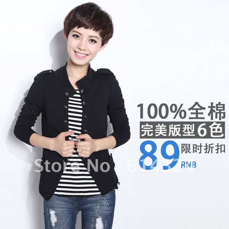 2012 autumn outerwear female stand collar epaulette double breasted short jacket fashionable casual slim coat