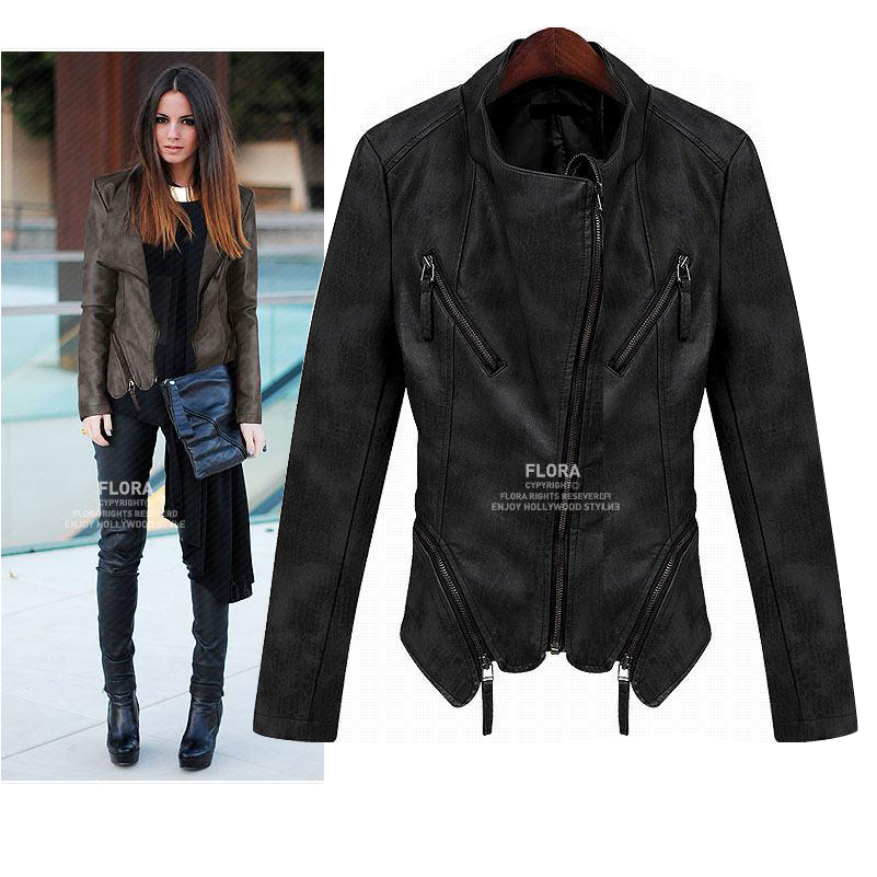 2012 autumn outerwear jacket female fashion motorcycle short design slim women's leather clothing slim leather jacket