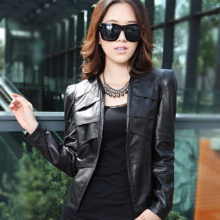 2012 autumn outerwear motorcycle leather u outerwear female short design plus size women PU clothing slim