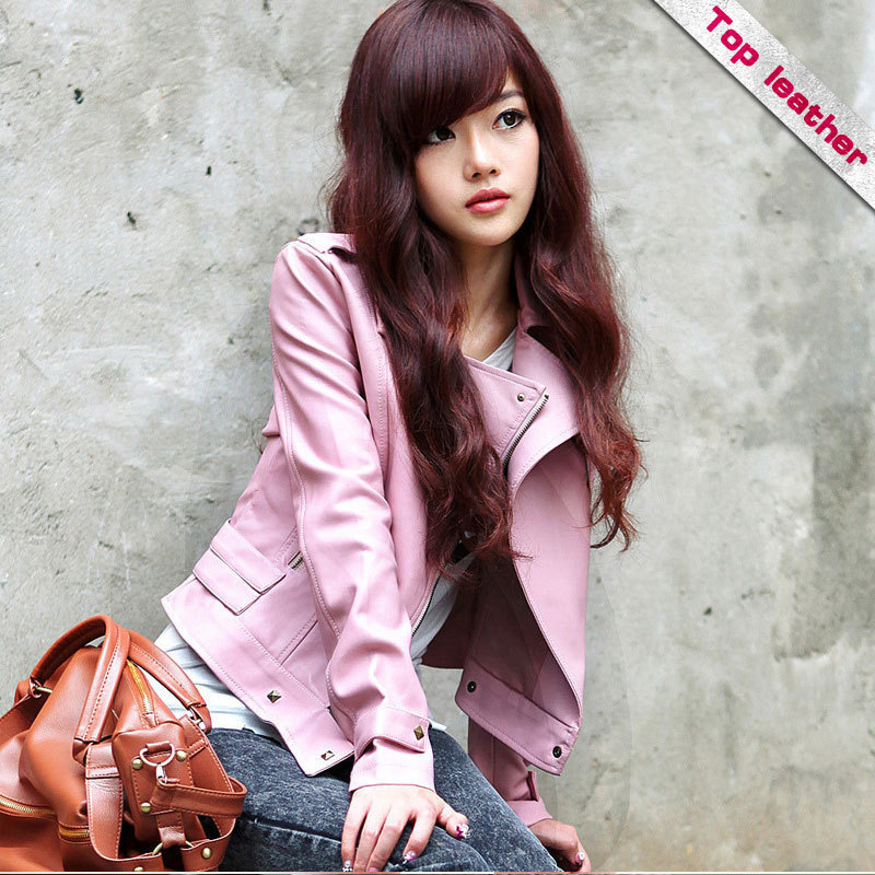 2012 autumn outerwear motorcycle short design slim turn-down collar small leather clothing women's 1f3001b4