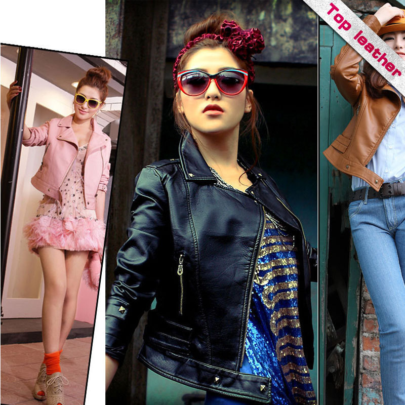 2012 autumn outerwear short design slim rivet motorcycle small leather clothing female motorcycle clothing 0h3001