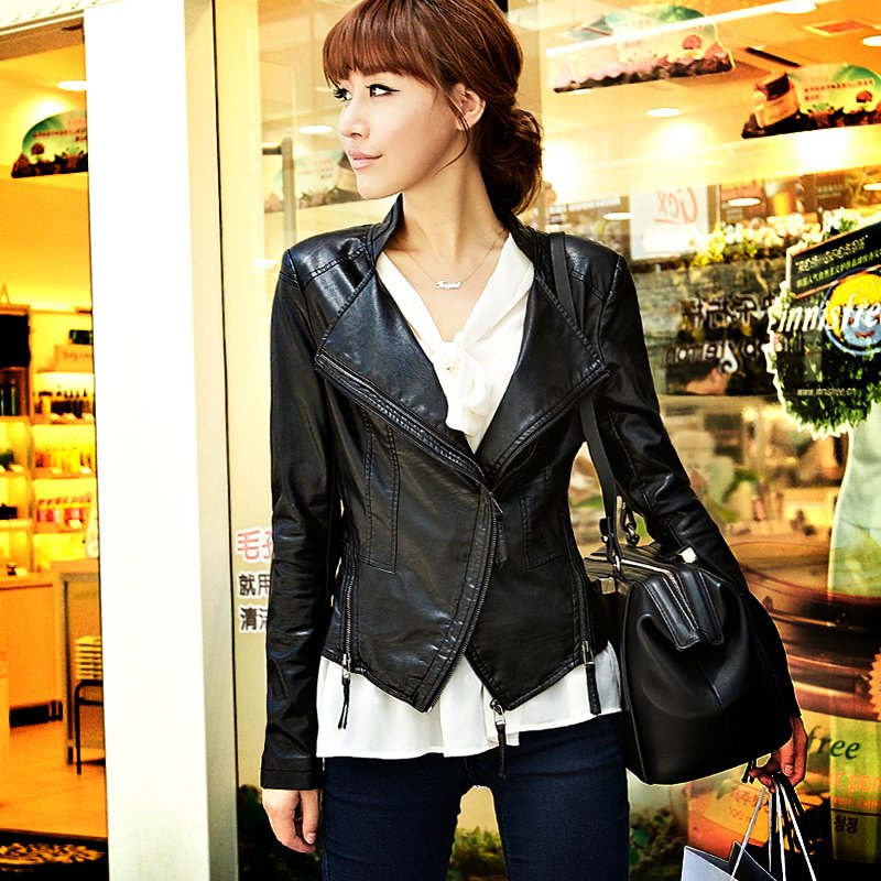 2012 autumn outerwear trecsure women's small leather clothing female short design slim PU jacket 21g3672