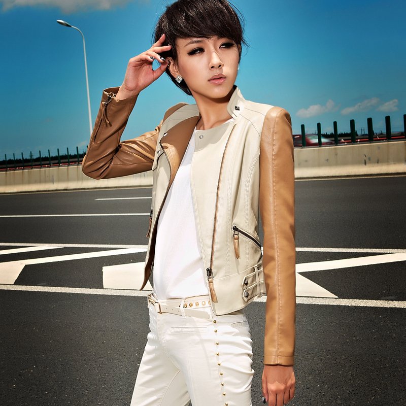 2012 autumn outerwear trend women's small leather clothing female short design slim PU jacket 21g3671