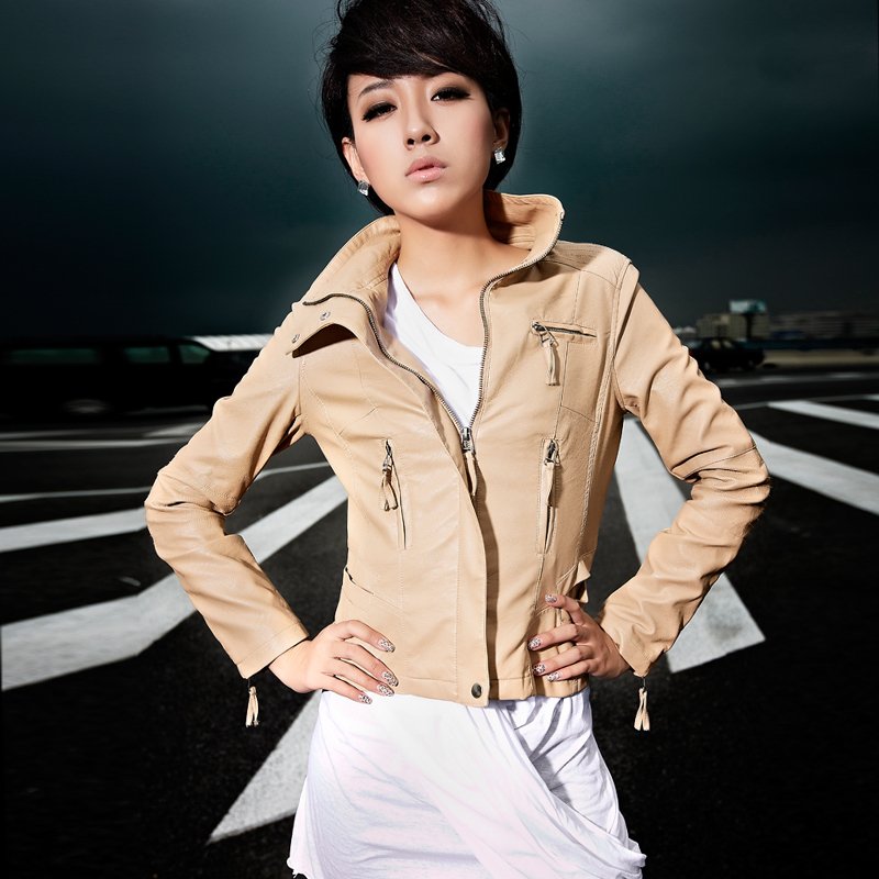 2012 autumn outerwear turtleneck women's small leather clothing female short design slim PU jacket 21g3670